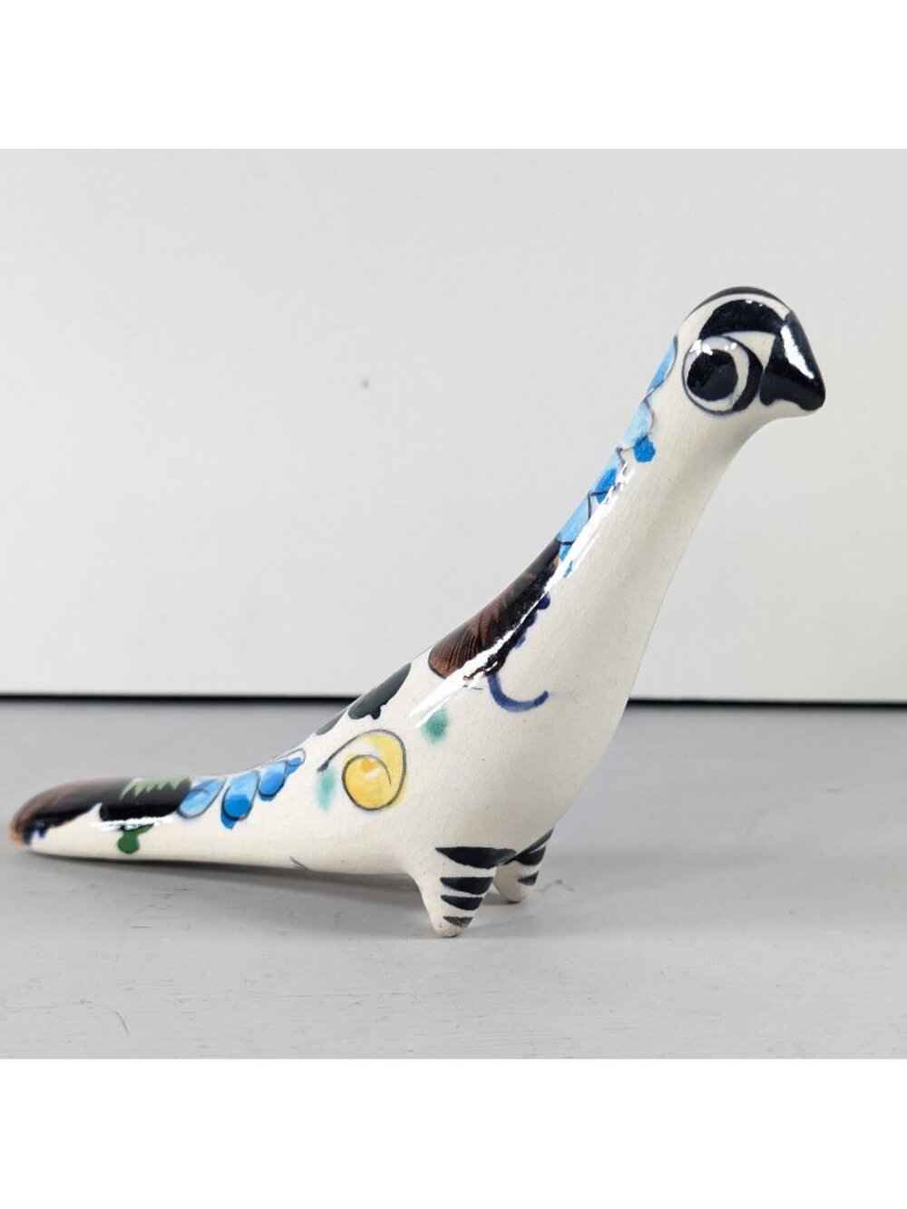 Vintage Tonala Mexico ceramic bird figurine, Signed studio art pottery figurine